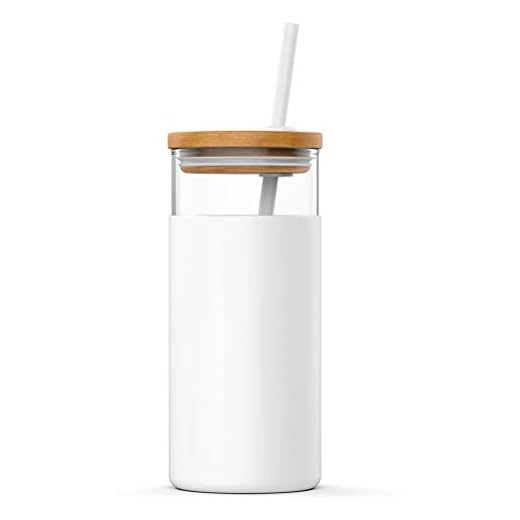 Yumira Drickkopp glas kaffekoppar med sugrör och lock, 500 ml transparent glas vattenflaska perfekt för iskaffe, vatten, skakar