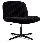 Criss Cross Chair, Velvet Armless Wide Office Chair no Wheels, Cross Legged Chair with Adjustable Height, Wide Seat, Desk Chair for Home, Office, Bedroom (Black)