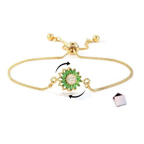Sunflower Mood Bracelet for Women Spinning Bracelet for Anxiety Adjustable Flowers Rhinestone Fidget Bracelets Sparkly Sunflowers Wrist Bracelets Statement Worry Relieving Jewelry Accessories