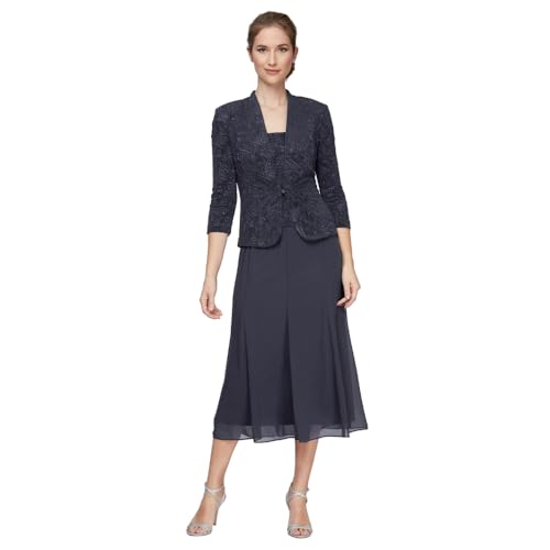Image of Alex Evenings Women's Tea Length Jacket Dress, Perfect for Weddings, Formal Events (Petite and Regular Sizes)