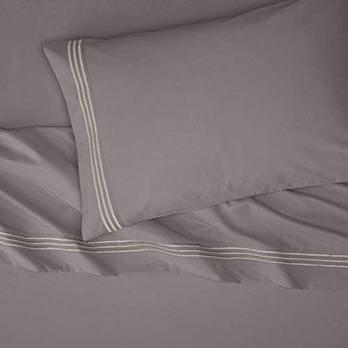 Amazon Basics - Easy-Wash 3 Piece Embroidered Hotel Stitch 120 GSM Sheet Set - Twin XL, Dark Grey, Solid
