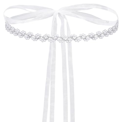 Yolev Glitzergürtel Silber Brautgürtel Hochzeit Perlengürtel