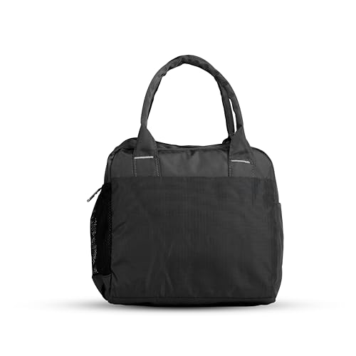 Image of Fluxy Office Lunch Bag(7.4L) for Men & Women | Lunch Tote for Office, School & Travel | Durable 1000D Polyester Lunch Carrier with Zipper & Multiple Pockets | Reusable Tiffin Bag (Black, 22 cm)