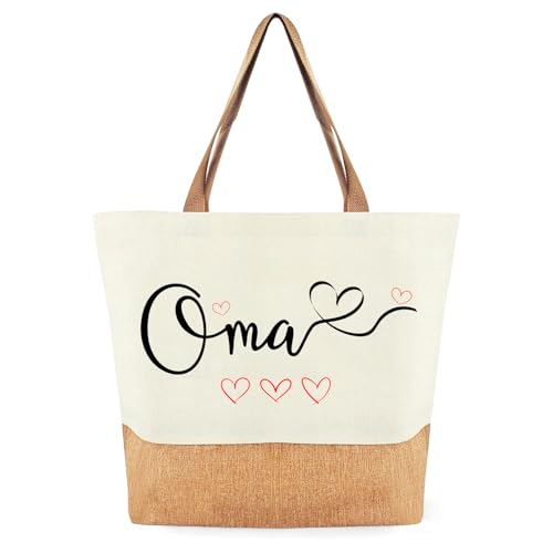 PIujsym Oma Geschenk Tasche – Hochwertige Jute & Canvas Shopper Bag mit Herz-Design – Geschenk für Oma, Alltag & Einkauf – Liebevolles Geschenk für Großmütter
