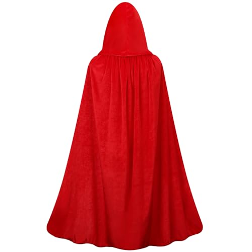 maxToonrain Velvet Hooded Cape for Kids Unisex Cloak with Hood for Halloween Christmas Boy&Girls Fancy Dress Costume (100cm, Red) - Image 3