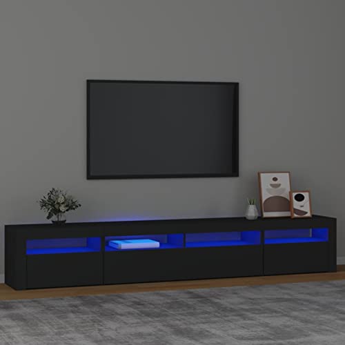 IKAYAA Mueble para TV de 240 cm, Mueble de TV con iluminación LED, Armario Bajo, Muebles de Salón, Aparador TV Salón, Mueble TV Salon, Diseño Moderno, Elegante, Negro, 240 x 35 x 40 cm