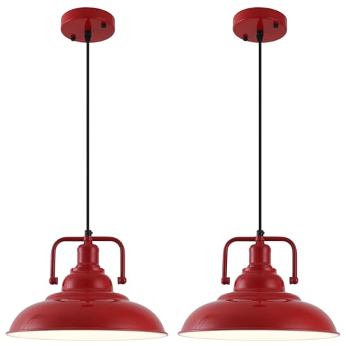 SESIMENT Farmhouse Pendant Light, 2 Packs 12.5inches Red Kitchen Pendant Lights, Island Pendant Lights, Modern Pendant Lights, Pendant Light for Kitchen, Living Room, Bedroom, Hallway