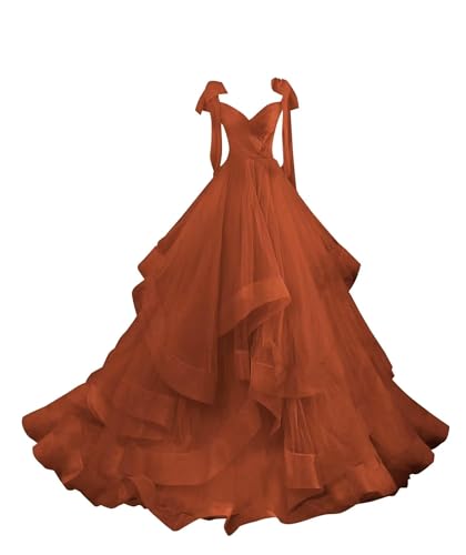 CWOAPO Layered Ruffles Tulle Prom Dresses Spaghetti Strap Ball Gowns Long Elegant V Neck Bow Formal Evening Dress 2025