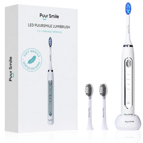 Soft Bristle Electric Toothbrush Rechargeable with Wireless Charging by Puur Smile - 2 (Blue led) Brush Heads for Adults | 4 Cleaning Modes with Smart Timer IPX7 Waterproof Long-Lasting Battery