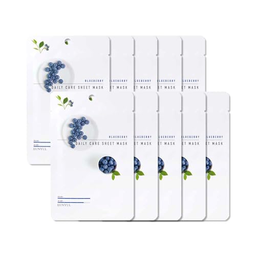 [10 Stücke] EUNYUL Daily Care Gesichtsmasken-Packung Blaubeere 22 ml x 10 Stück Vegan Koreanische Hautpflege Hypoallergenes Tencel-Blatt & natürliche Inhaltsstoffe