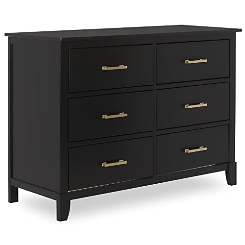 Dream On Me Universal Double Dresser I Kids Bedroom Dresser I Six Drawers Dresser I Mid Century Modern, Black w Gold