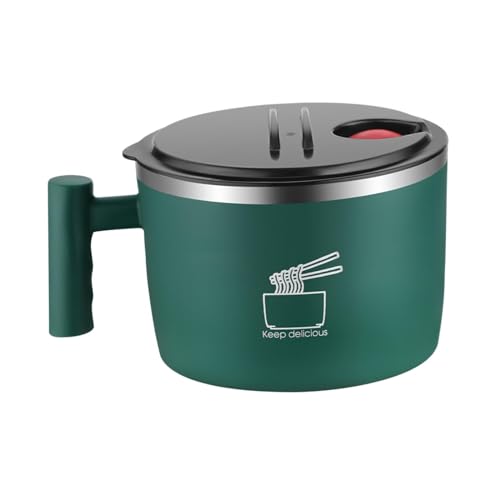 perfk Tazón de Ramen para ensalada, tazón de sopa Udon, vajilla de gran capacidad, cuencos portátiles para Fideos instantáneos con tapa y asa para, VERDE