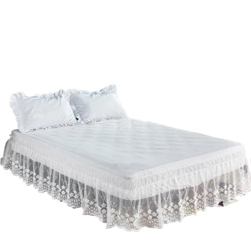 FaldóN De Cama Falda de Cama de 18 Pulgadas de caída con delicados Volantes de Encaje y Falda de Cama elástica para Cama(White,120x200x45cm)