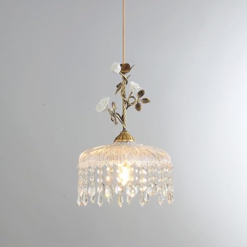 TONFON Lámpara Colgante de Cristal con diseño de Flores, de cerámica, Estilo Retro francés, de Altura Ajustable, Ideal for Cocina, Isla, Sala de Estar, Dormitorio, mesita de Noche, Comedor, Pasillo.