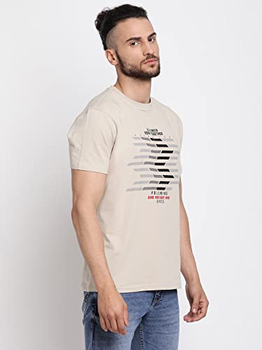Image of Cantabil Men's Cotton Blend Printed Round Neck T-Shirt (Regular Fit)