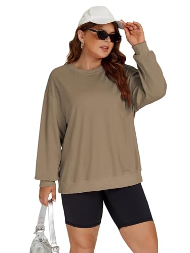 Image of ROSRISS Womens-Plus-Size-Sweatshirts Oversized Long Sleeve Shirts Trendy Crew Neck Pullover Sweaters Casual Tops XL-5XL
