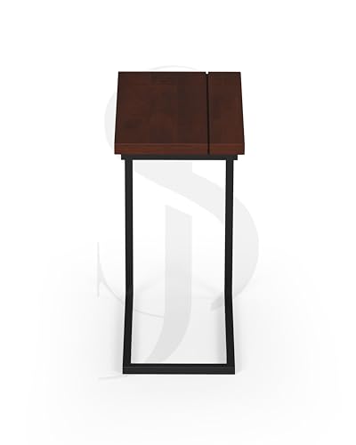Image of Modern C-Side End Table for Living Room - Mango Wood with Black Metal Frame, Contemporary Sofa Side Table for Bedroom & Office (18L x 11D x 24H Inches) (Walnut Brown)