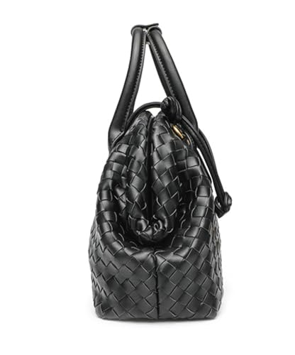 Slouchy PU Leather Woven Boston Bag Women Underarm Shoulder Hobo Bags Crossbody Purse Top-handle Tote Handbag 20254