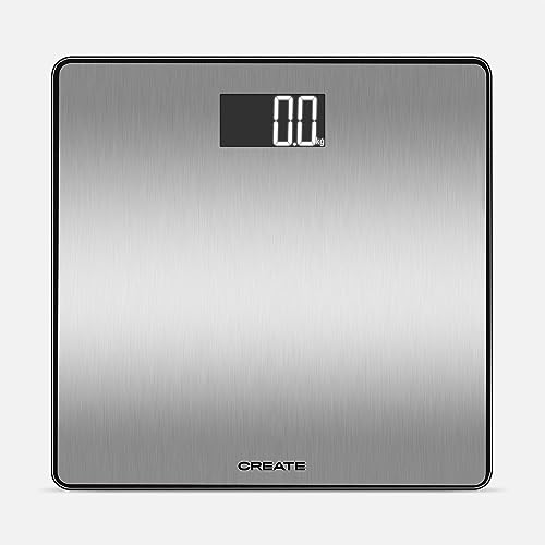 CREATE/BALANCE BODY STEEL/Báscula de baño digital/Sensor de alta presión, calibre extensométrico, plataforma antideslizante, pantalla LCD.