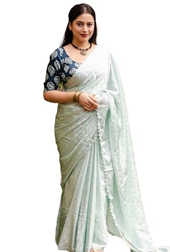 Image of Panzora Women's Soft Crepe Silk Saree With Contrast Blouse Piece.