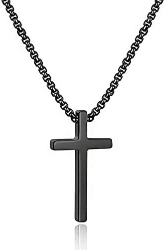 M MOOHAM Stainless Steel Cross Pendant Necklaces for Men Pendant Chain 18 Inch Black Jewelry Fathers Day Valentines Gifts for Men Teenage Teen Gifts Ideas Brother Papa Husband Grandpa