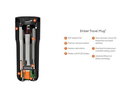 Ember Stainless Steel Temperature Control Travel Mug 2, 12 Oz, App-Controlled Heated Coffee Mug with 3-Hour Battery Life and Improved Design, Black