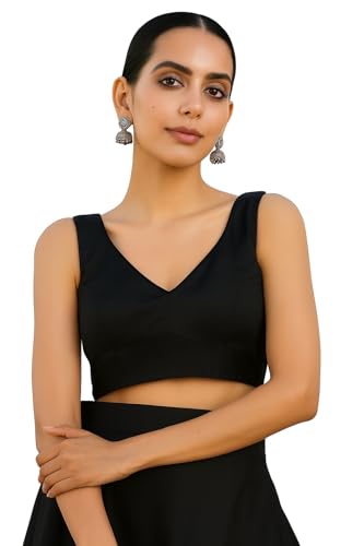 9 Beautiful Blouse Back Neck Designs for Hariyali Teej 2026 19 V-Neck Sleeveless Black Silk Saree Blouse for Women | Stylish Bac...