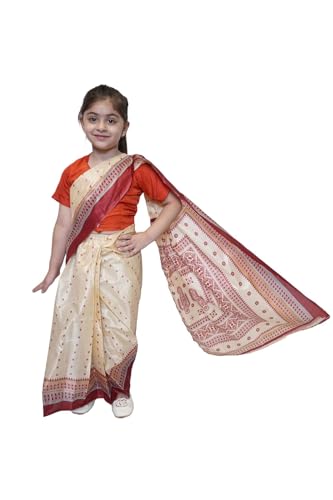 Image of Kaku Fancy Dresses Polyester Indian Ethnic Cream Color Saree Costume For Kids - 3-4 Years, For Girls