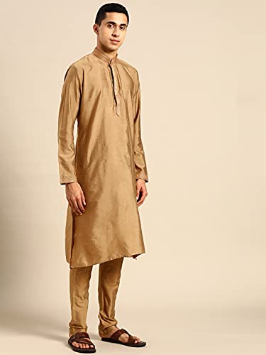 Image of Rajubhai Hargovindas Men's Banarasi Cotton Silk Thread Work Kurta Set With Churidar