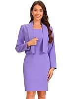 Allegra K Damen Business Anzug Set Ärmelloses Figurbetontes Kleid Langärm Kurzer Blazer Arbeitsoutfit Lila L