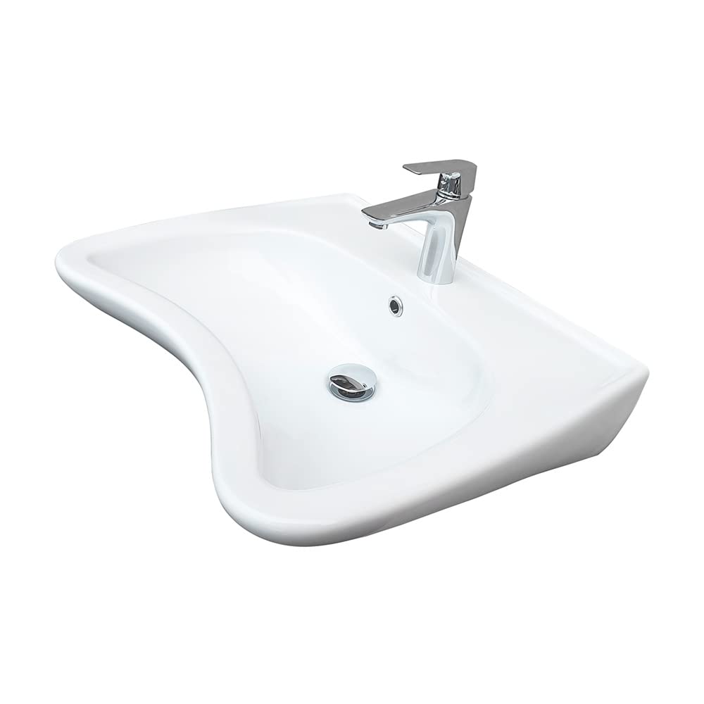 Belvit Lavabo de 60 cm accesible para sillas de ruedas, cerámica sanitaria con orificio para grifo y rebosadero, montaje en pared, dimensiones 20,5 x 60,5 x 50 cm, color blanco, para baño apropiado