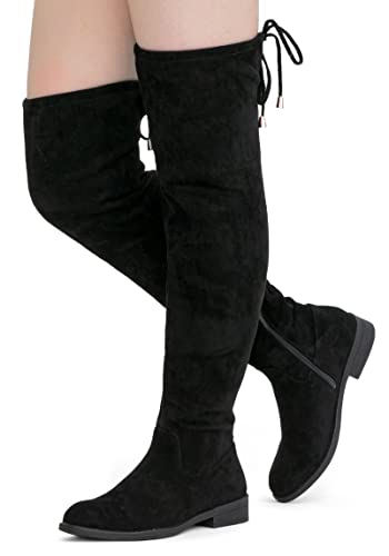 Vepose Women's 998 Black Suede Over The Knee High Boots Low Flat Heel Elastic Tie Boots For Women Size 6(Cjy998 Black 06) #TOP2