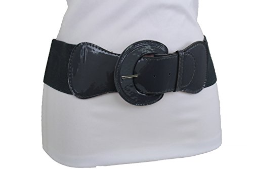 Trendy Fashion Jewelry Women Belt Hip Elastic High Waist Faux Patent Leather XS S M Dark Gray/Charcoal3
