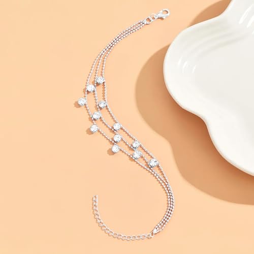 Image of Fesciory Silver Ankle Bracelets for Women, Adjustable Rhinestone Pendant Tennis Anklet, Butterfly Heart Infinite Diamond Summer Beach Foot Chain Jewelry Gifts