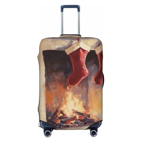Vintage Christmas Stockings Hanging Fireplace Elastic Travel Luggage Covers Dustproof Scratch-Resistant Suitcase Protector Fit 22-24 Inch