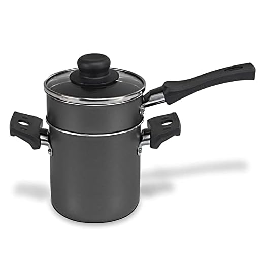 Multiflon Mini Cuscuzeira 10 centimetros Aluminio Antiaderente com Cabo e Tampa de Vidro Preto Vermelho Linha Versátil