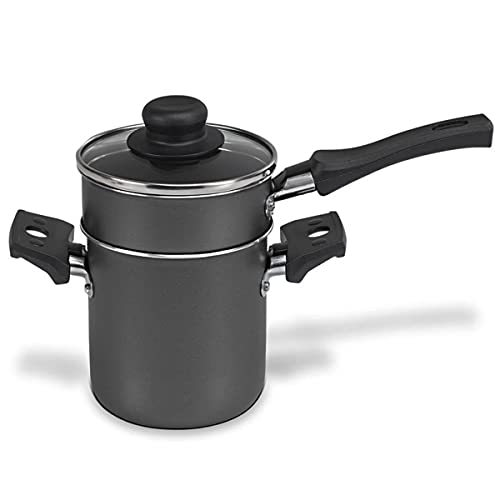 Multiflon Mini Cuscuzeira 10 centimetros Aluminio Antiaderente com Cabo e Tampa de Vidro Preto Vermelho Linha Versátil Resistente Durável e Saudável