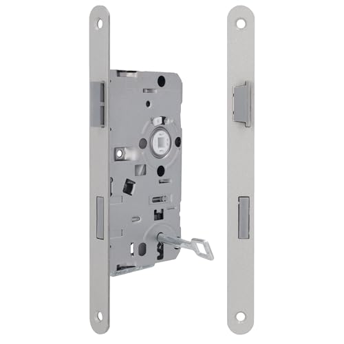 lockzz Buntbart-Einsteckschloss Zimmertür DIN Rechts – BB Schloss 55mm Dornmaß – Made in Germany – Kunststoff-Falle & Riegel Leise – DIN 18251-1 – Stulp 20x235mm abgerundet Silber inkl. 1 Schlüssel