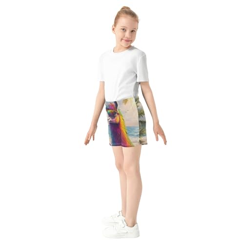 Girls Rainbow Llama Coffee Summer Shorts Cute Animal Print Athletic Soft Pajama Shorts Youth Comfy Clothes, X-Small4