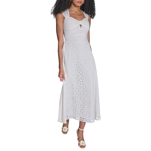 BCBGeneration BCBG Women's Woven Cap Sleeve Eyelet Keyhole Dress, Whisper