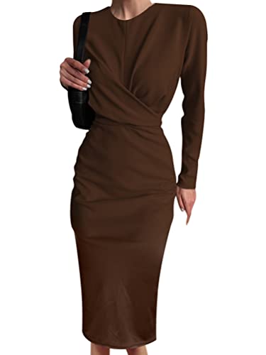 ORANDESIGNE Winterkleid Damen Langarm Warm Knielang Elegant Business Kleid Bodycon Bleistiftkleid Etuikleid Stretch Wickelkleid Midi Vintage Festlich...