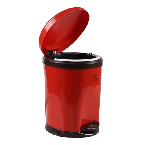 Poubelle 10L rouge à pédale avec couvercle en plastique compacte