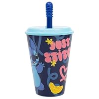 WIEDERVERWENDBARER KINDERBECHER MIT STROHHALM AUS BPA-FREIEM KUNSTSTOFF 430 ML | STITCH PALMS, Blau