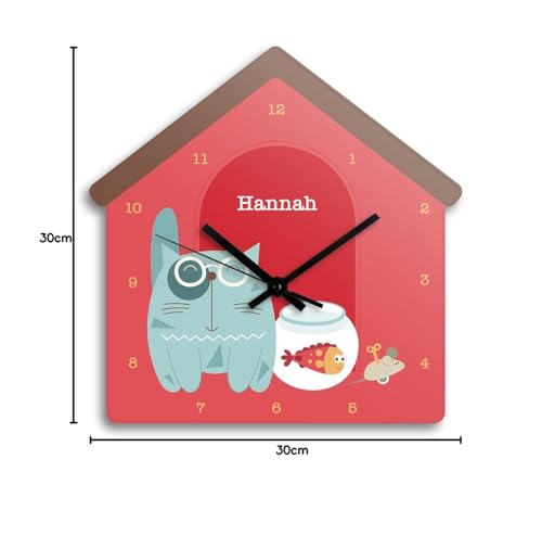 Image of Zooboo Personalized Analog Wall Clock, Custom Name Acrylic Silent Quartz Movement Wall Clock with Sleek Modern Design, Ideal for Birthdays or Return Gifts (Design - Kitty Cat), 30x30 cm, Multicolor