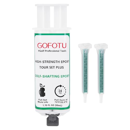 Gofotu 1.70 OZ Long Cure Golf Epoxy-Full Set Work Life-Extra Strength-Golf Epoxy for All Golf Shafts, Golf Heads, Drivers, Putters, and Irons-Free 2pcs Static Mixing Nozzle Tip (1.70 oz)