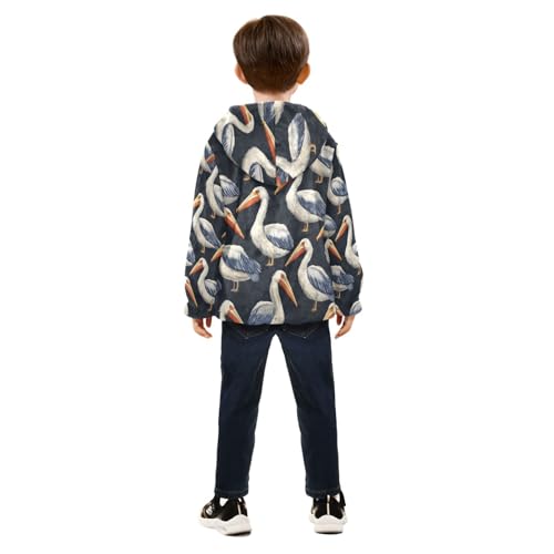 Cute Pelican Pattern Print Toddler Fleece Jacket Girl Boys Hooded Fleece Jacket Coat Warm Outwear Zip-up 3-10T4