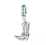 Abalorio Colgante de Bota de Vaquero, Plata de Ley 925 auténtica, Compatible con Pulsera Pandora