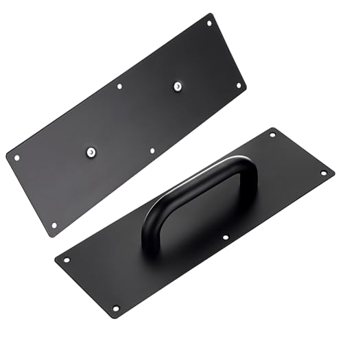 Image of Sumnacon 1 Set 12 Inch Stainess Steel Door Handles - Sturdy Door Pull Push Plates with Screws,Solid Pull Push Handles for Home Office Public,Black