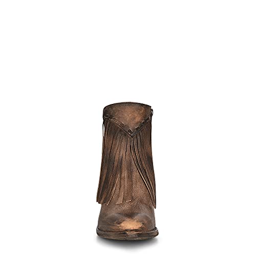 Corral Women's Ld Dark Brown Zipper & Fringe Ankle Boot Pointed Toe Leather Sole 6 1/2" Shaft Cowhide Leather,Urban Bootie Brown, Size 12 #TOP1