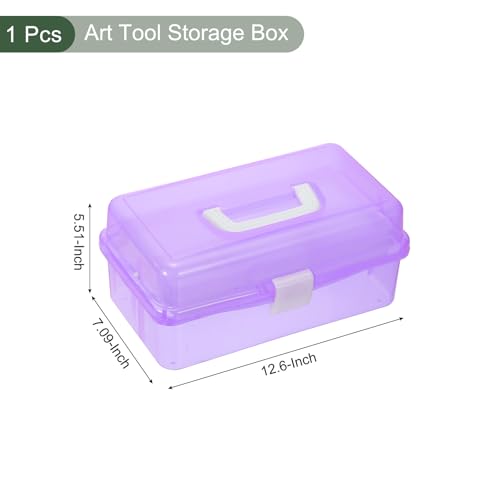 Image of YOKIVE Art Supply Storage Organizer, Art Tool Storage Box 3-Tray Craft Box Art Supplies Organizer with Handle Buckle for Brushes Paints Stamps, Purple